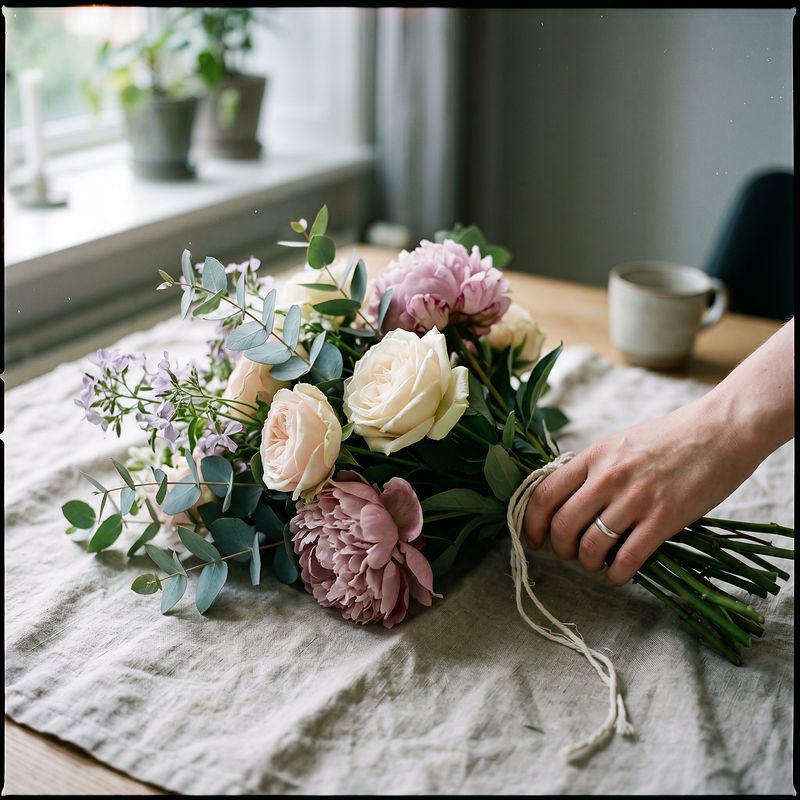 Begravningsbukett närbild — mjuka blommor för begravningsceremoni